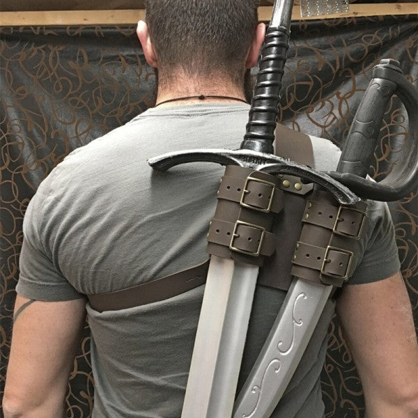 Medieval Wizard Double Back Scabbard Sword Scimitar Set Viking Pirate Warrior Holster Cosplay Brown V1237-ZY-203-1714