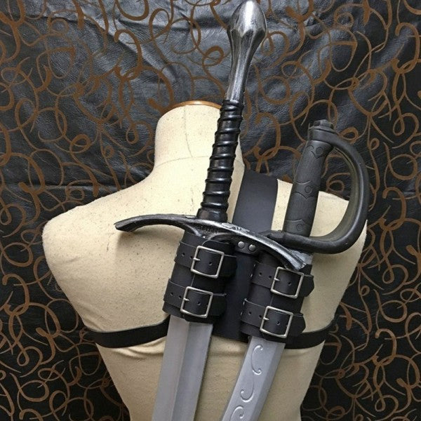 Medieval Wizard Double Back Scabbard Sword Scimitar Set Viking Pirate Warrior Holster Cosplay Brown V1237-ZY-203-1714