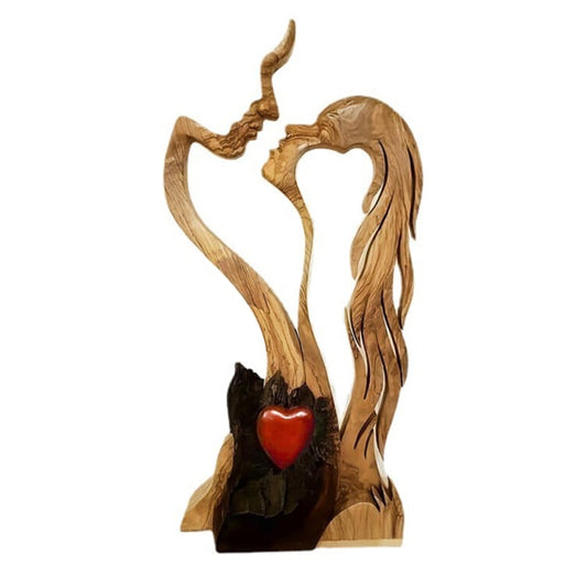 Romantic Abstract Statue Love Heart Kissing Couple Wooden Figures Sculpture V1237-ZY-203-1730