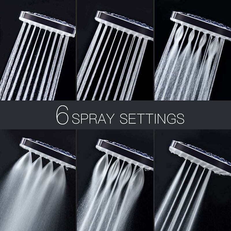 Shower Head, Large Square Shower Head with One-Hand Control, High Pressure Shower Head with 6 Shower Modes, V1237-ZY-203-1777