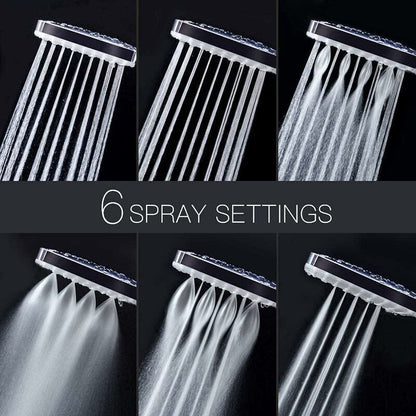 Shower Head, Large Square Shower Head with One-Hand Control, High Pressure Shower Head with 6 Shower Modes, V1237-ZY-203-1777