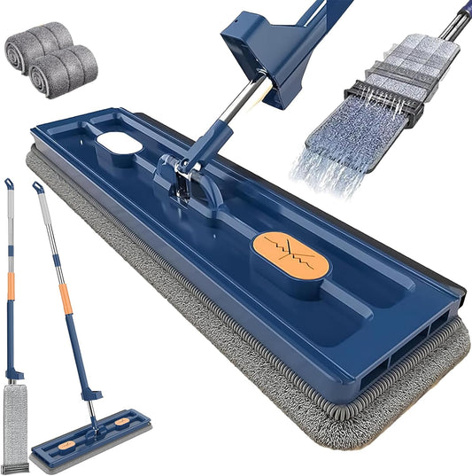 Large Flat Mop with 360 degrees Rotatable Wringing Function, Microfiber Pads for Hardwood Blue + 2 rags V1237-ZY-203-1790