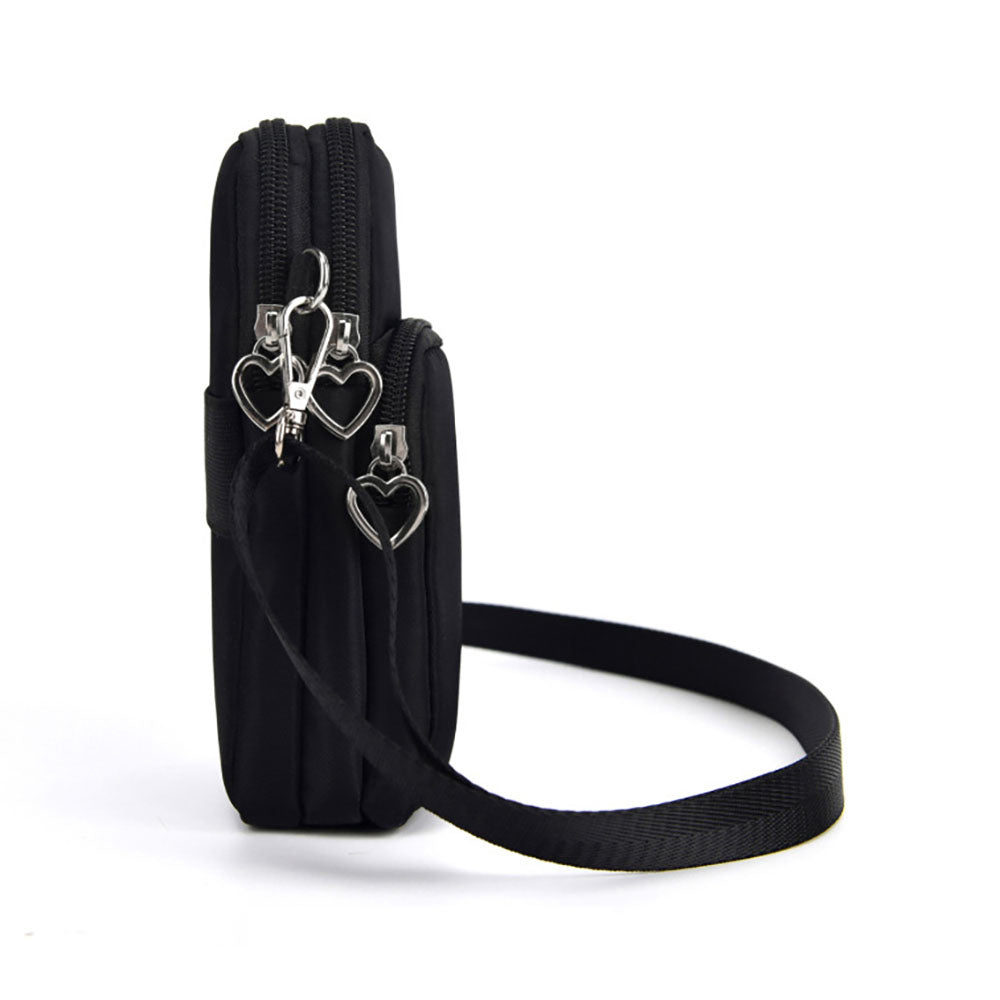 Mobile Phone Bag with Shoulder Strap in Durable Nylon and Polyester - Black V1237-ZY-203-1811