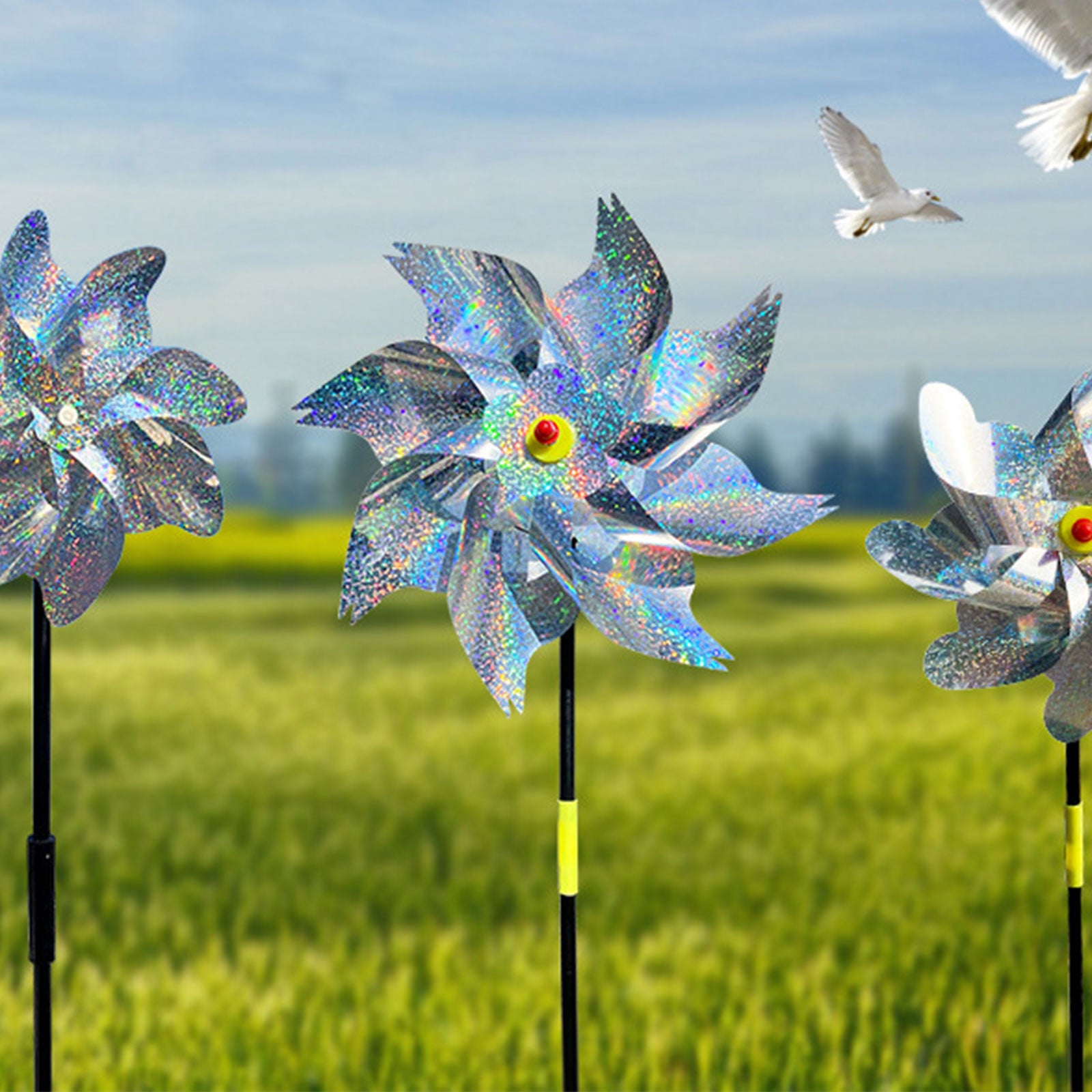 INF Reflective Scarecrow Wind Spinner Silver 2-pack V1237-ZY-203-1817
