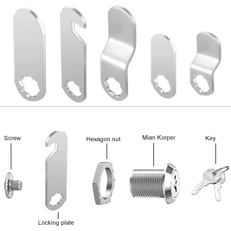 16mm Cylinder Security Lock for Mailbox with 5 Different Lock Plates and 2 Keys, Cabinet Lock, Cupboard, V1237-ZY-203-1829