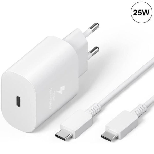 25W White Type-C Charger with Cable, Compatible with Samsung Galaxy A25 A15 A05 A05s A35 A55 V1237-ZY-203-1843