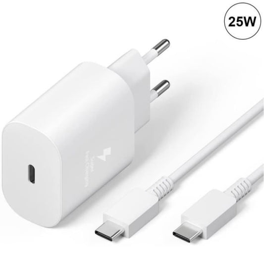 25W White Type-C Charger with Cable, Compatible with Samsung Galaxy A25 A15 A05 A05s A35 A55 V1237-ZY-203-1843