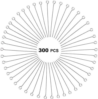 300pcs 4cm 304 Stainless Steel Open Eye Pins Head Pins for Jewelry Making, (Silver) Silver Silver Silver V1237-ZY-203-1850