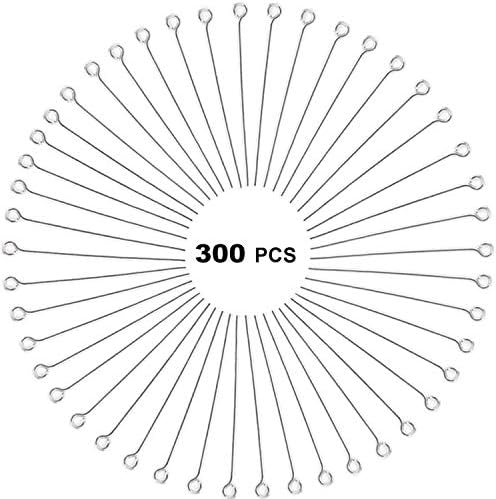 300pcs 4cm 304 Stainless Steel Open Eye Pins Head Pins for Jewelry Making, (Silver) Silver Silver Silver V1237-ZY-203-1850