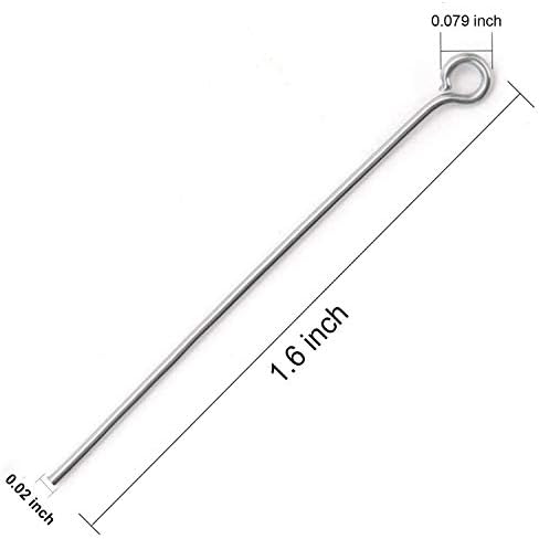 300pcs 4cm 304 Stainless Steel Open Eye Pins Head Pins for Jewelry Making, (Silver) Silver Silver Silver V1237-ZY-203-1850