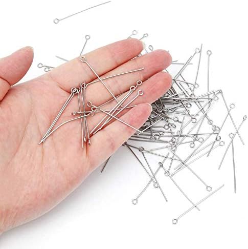 300pcs 4cm 304 Stainless Steel Open Eye Pins Head Pins for Jewelry Making, (Silver) Silver Silver Silver V1237-ZY-203-1850