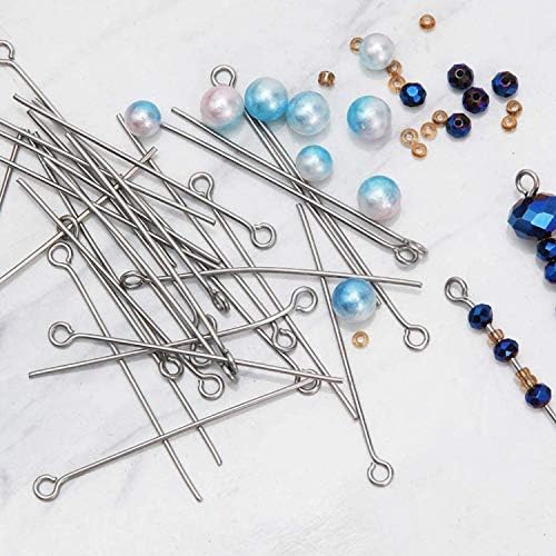 300pcs 4cm 304 Stainless Steel Open Eye Pins Head Pins for Jewelry Making, (Silver) Silver Silver Silver V1237-ZY-203-1850