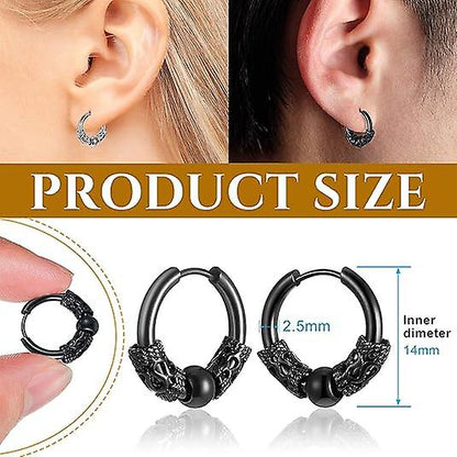 14mm Men's Titanium Steel Hoop Earrings Set - Black & Silver, Punk Rock Style V1237-ZY-203-1924