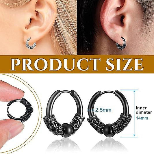 14mm Men's Titanium Steel Hoop Earrings Set - Black & Silver, Punk Rock Style V1237-ZY-203-1924