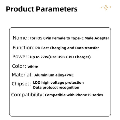 Compatible with iPhone, Lightning to USB-C adapter compatible with e.g. iPhone 15 White V1237-ZY-203-1986