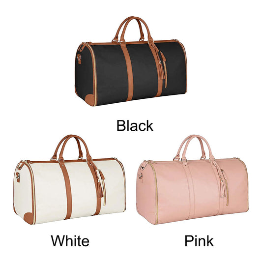 2-in-1 Foldable PU Leather Travel Bag, Convertible Suitcase, Travel Garment Bag for Women White V1237-ZY-203-1996