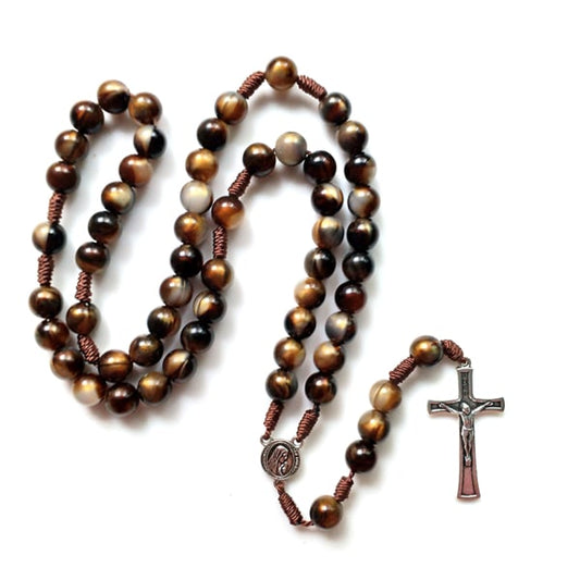 Crucifix Rosary Beads Necklace Medal Chain Pendant Necklace Brown Acrylic Beads Long Chain Pray Jewelry Gift V1237-ZY-203-2002
