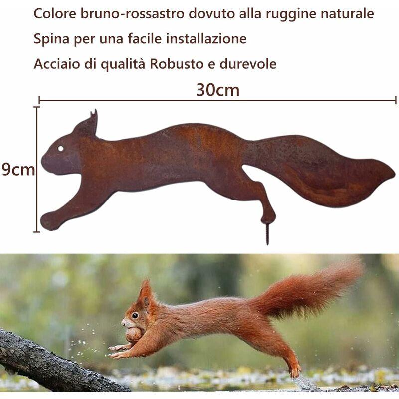 Tree Squirrel - Metal Garden Decoration - 30 cm - Natural Rust Patina V1237-ZY-203-2047