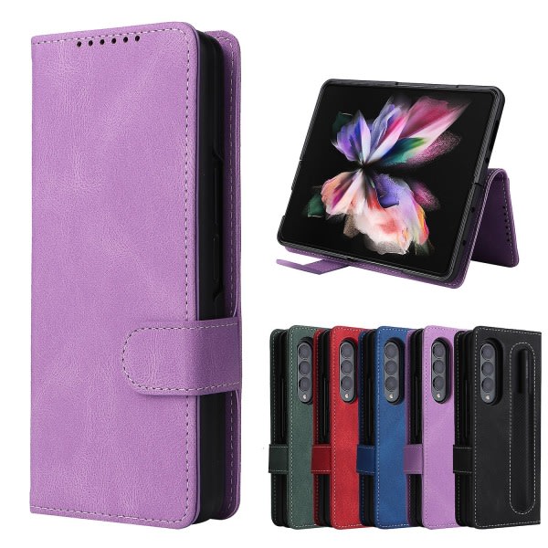 Full Protective Magnetic Leather Case Compatible with Samsung Galaxy Z Fold 3 with Card Slot Stand. Blue V1237-ZY-203-2112