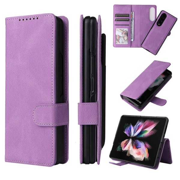 Full Protective Magnetic Leather Case Compatible with Samsung Galaxy Z Fold 3 with Card Slot Stand. Blue V1237-ZY-203-2112