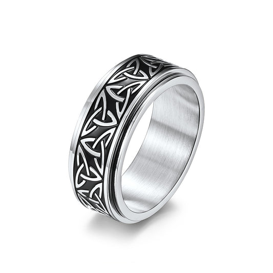 Nordic Norwegian Viking Triangle Knot Rotatable Titanium Steel Ring for Men and Women Relaxing Finger Ring V1237-ZY-203-2161