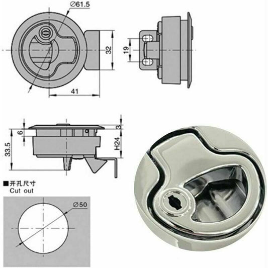Boat Hatch Lock Pull Marine, Zinc Alloy Recessed Hatch Lock with Locking Door for Yacht Trailer Motorhome V1237-ZY-203-2166