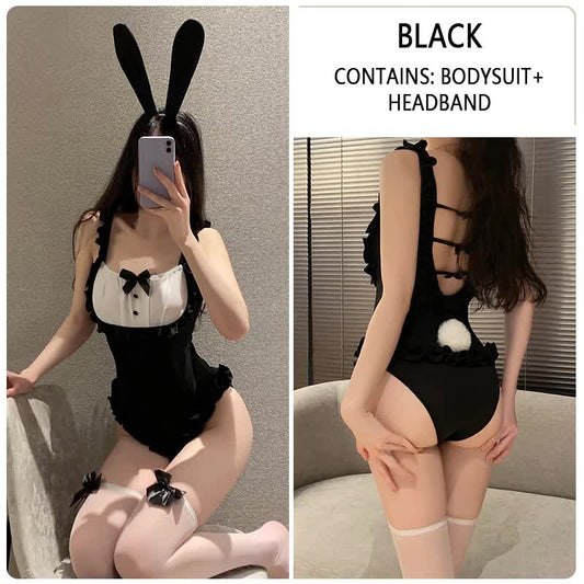 Mub- Anime cosplay bunny sexy costume open crotch bodysuit with headband set GR2328 Black Black-max Black V1237-ZY-203-2183