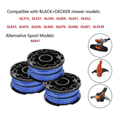 BLACK+DECKER 3-pack Replacement Spools for Trimmers, Reflex Plus Self-Unwinding Spool, 3 x 12 m Nylon Line, V1237-ZY-203-2190