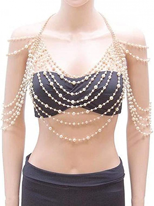 Sexy Body Chain, Multi-layer Pearl Necklace for Back, Waist, Beach Bikini, Fashion, Backless Dress, Strap, V1237-ZY-203-2212