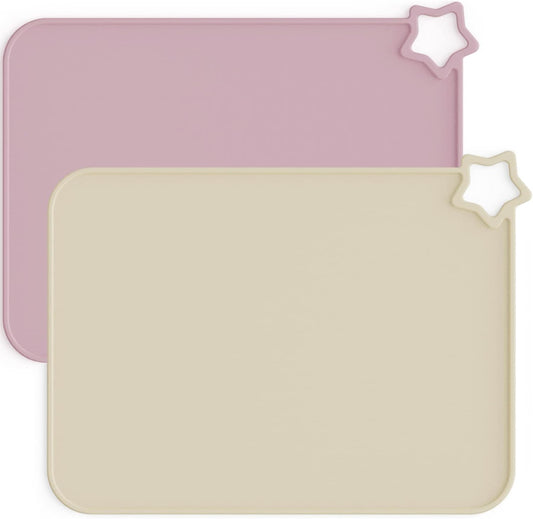 Moonkie Silicone Baby Placemat, 2-Pack | Non-Slip Design, BPA-Free | Washable Placemats for Kids (Light V1237-ZY-203-2235
