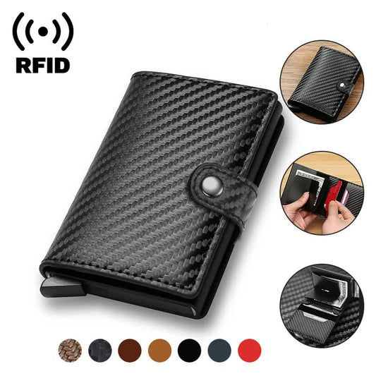 Carbon Fiber Credit Card Holder Wallet Men RFID Smart Metal Thin Slim Pop Up Minimalist Wallet Small Black V1237-ZY-203-2237