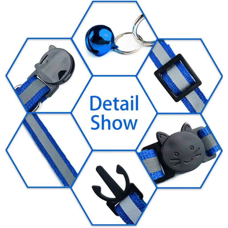 6X Adjustable Reflective Collars for Cats and Puppies with Bell and Safety Buckle, Cute Multicolor Pet V1237-ZY-203-2254