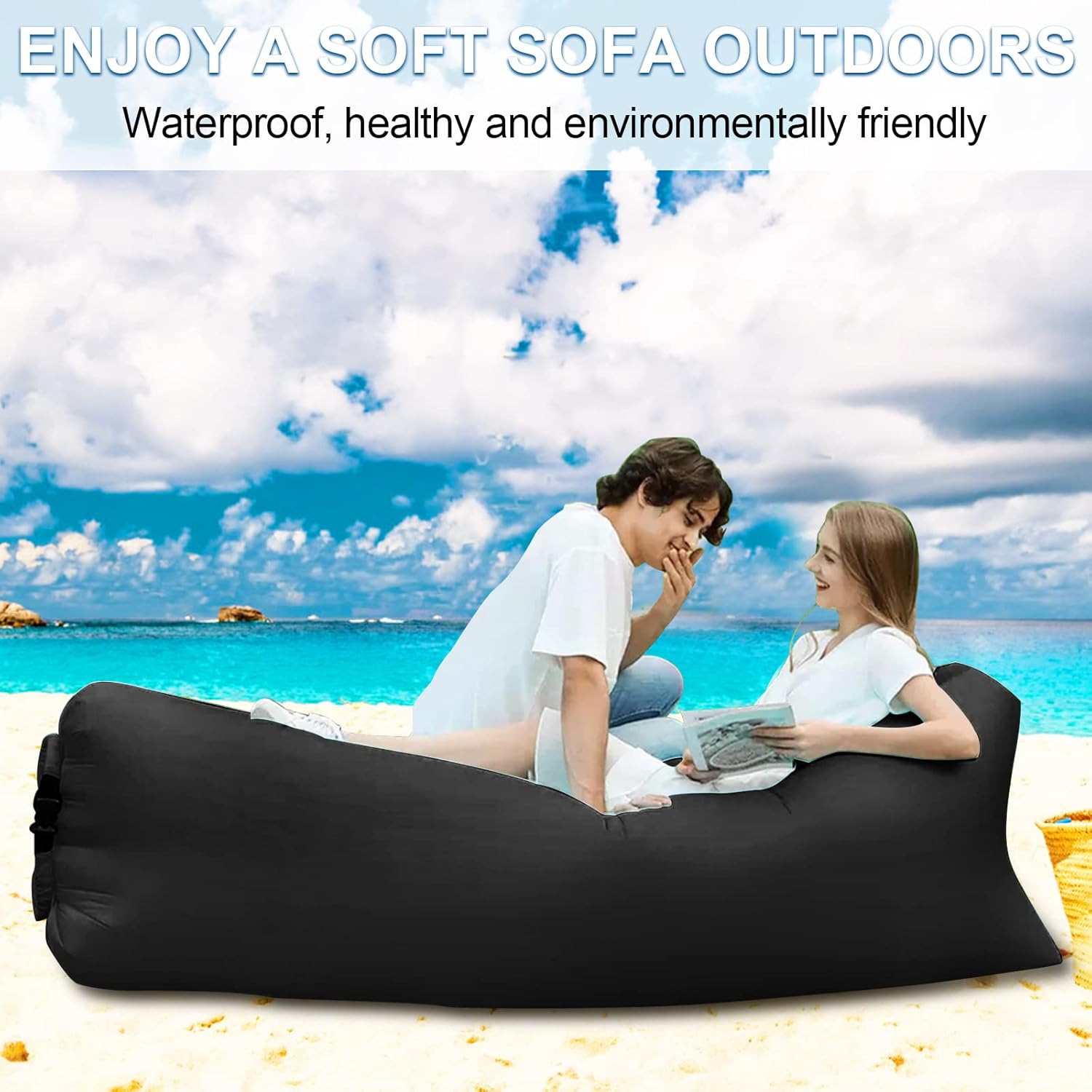 Inflatable Air Lounger with Carry Bag, Portable Inflatable Beach Lounger V1237-ZY-203-2260