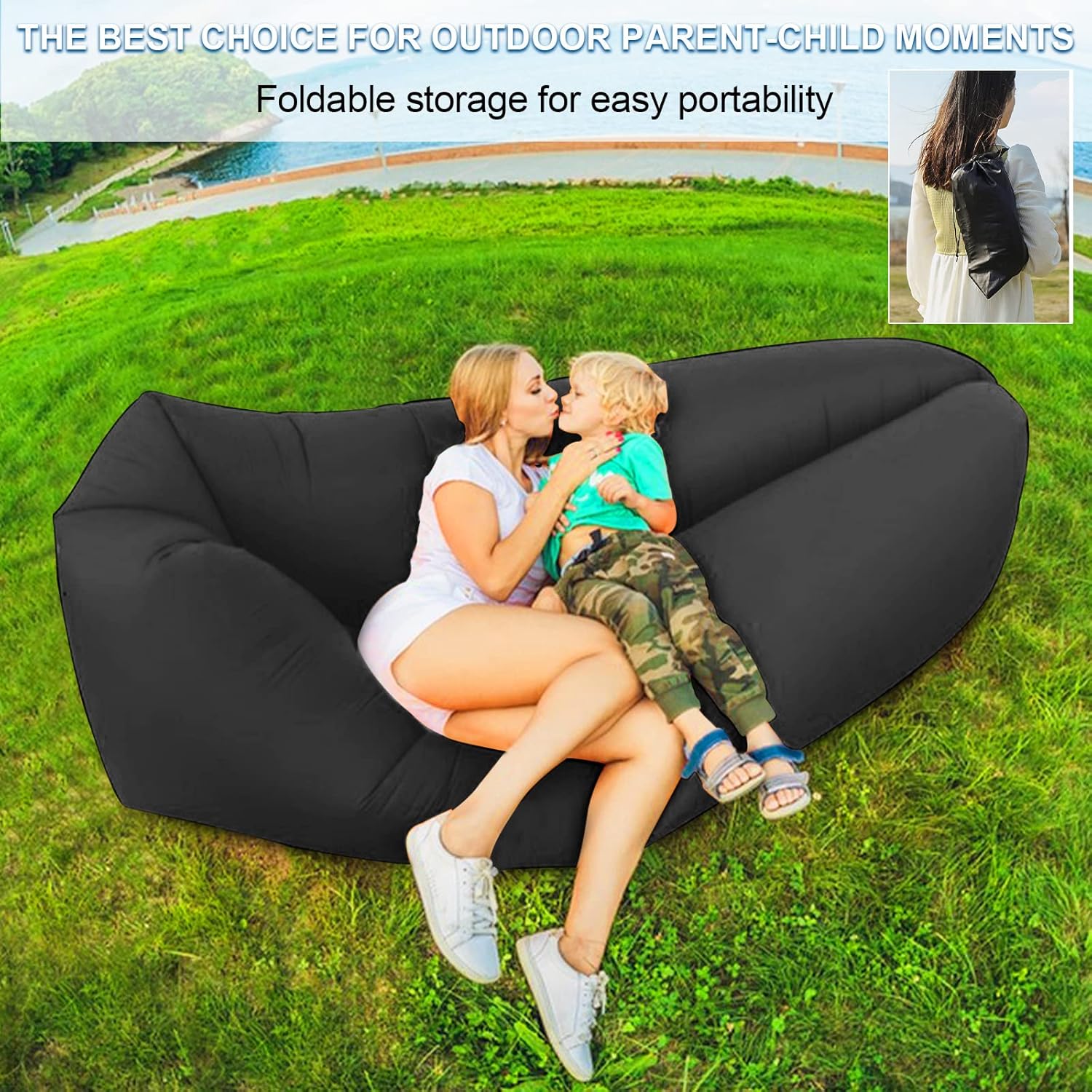 Inflatable Air Lounger with Carry Bag, Portable Inflatable Beach Lounger V1237-ZY-203-2260