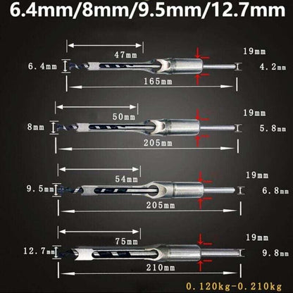 Wood Drill Bit Set for Square Holes, Compatible with Mortise and Tenon Joints, Deep Square Holes Cutting V1237-ZY-203-2314