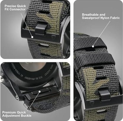 26mm Military Nylon Strap for GARMIN Fenix 7X Pro / 6X Soft Durable Replacement Strap Army Green Army green V1237-ZY-203-2317