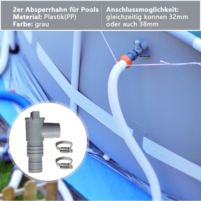 2-pack pool maintenance/shutoff valves with 32mm hose connection, pool shutoff valve, valve double split pool V1237-ZY-203-2326