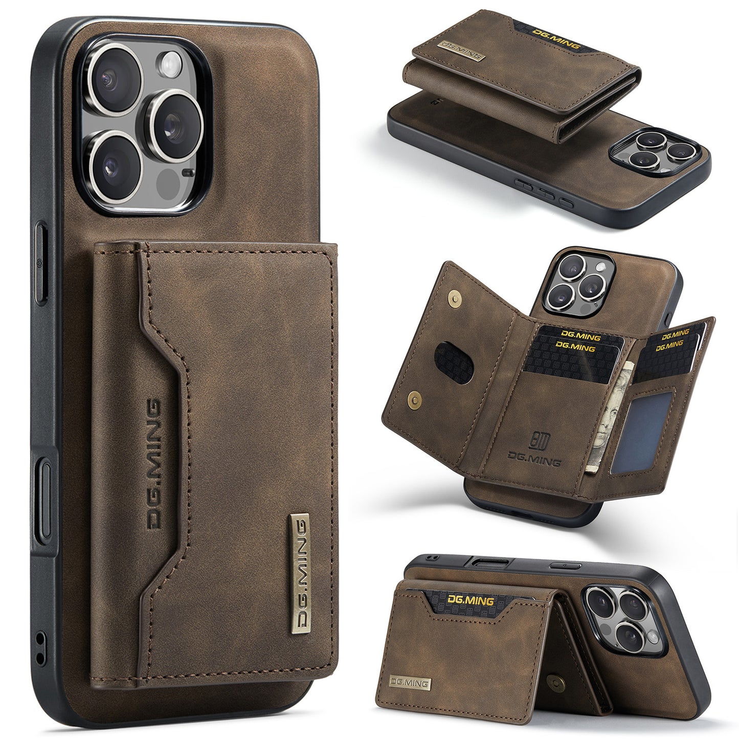 High-quality magnetic iPhone case with card pocket, magnetic split mobile phone case Combination-Coffee V1237-ZY-203-2376