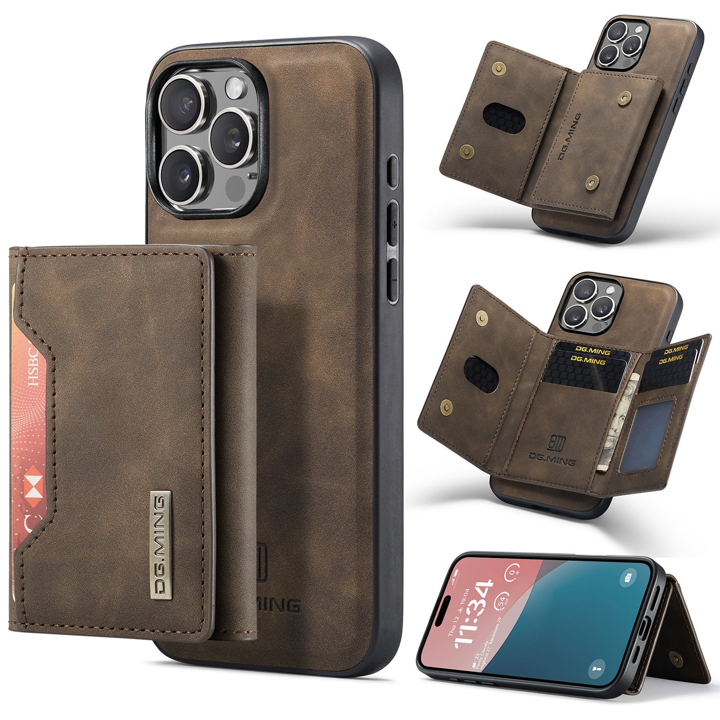 High-quality magnetic iPhone case with card pocket, magnetic split mobile phone case Combination-Coffee V1237-ZY-203-2376