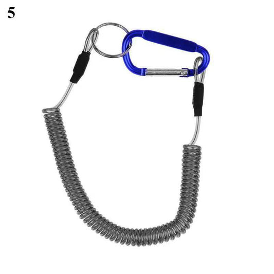 New Spiral Stretch Keychain Elastic Spring Rope Key Ring Metal Carabiner For Outdoor Anti-Lost Phone Spring V1237-ZY-203-2383