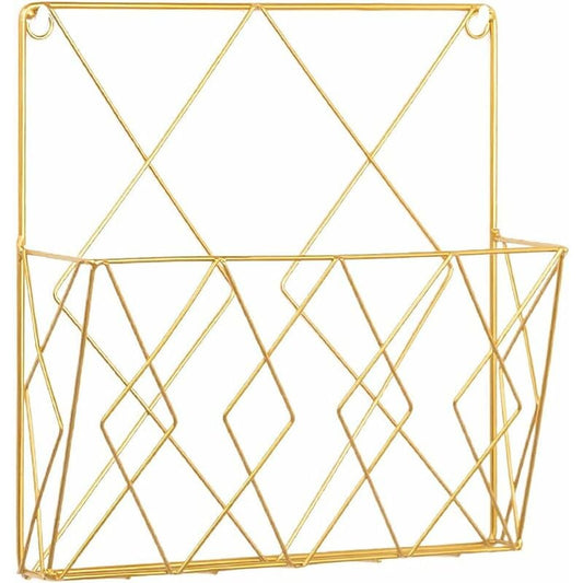 Metal Wall Mounted Newspaper Rack, Magazine Storage Organizer - Gold, Compatible with Standard Sizes V1237-ZY-203-2405