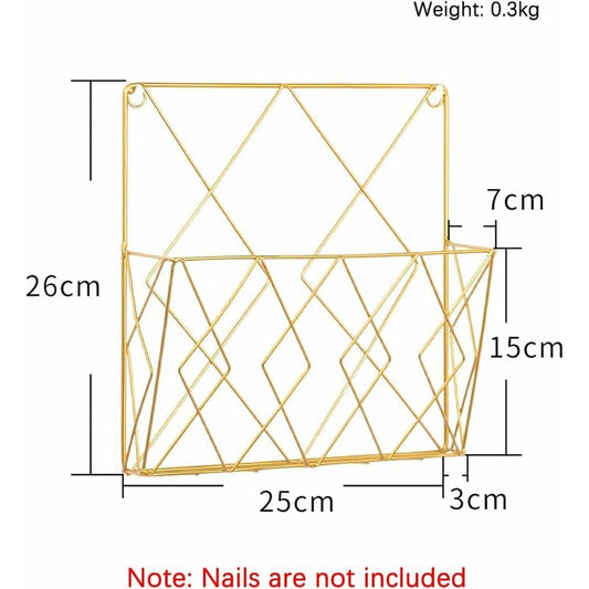 Metal Wall Mounted Newspaper Rack, Magazine Storage Organizer - Gold, Compatible with Standard Sizes V1237-ZY-203-2405