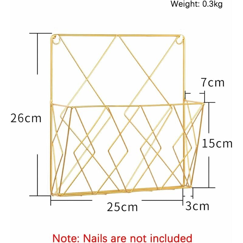 Metal Wall Mounted Newspaper Rack, Magazine Storage Organizer - Gold, Compatible with Standard Sizes V1237-ZY-203-2405