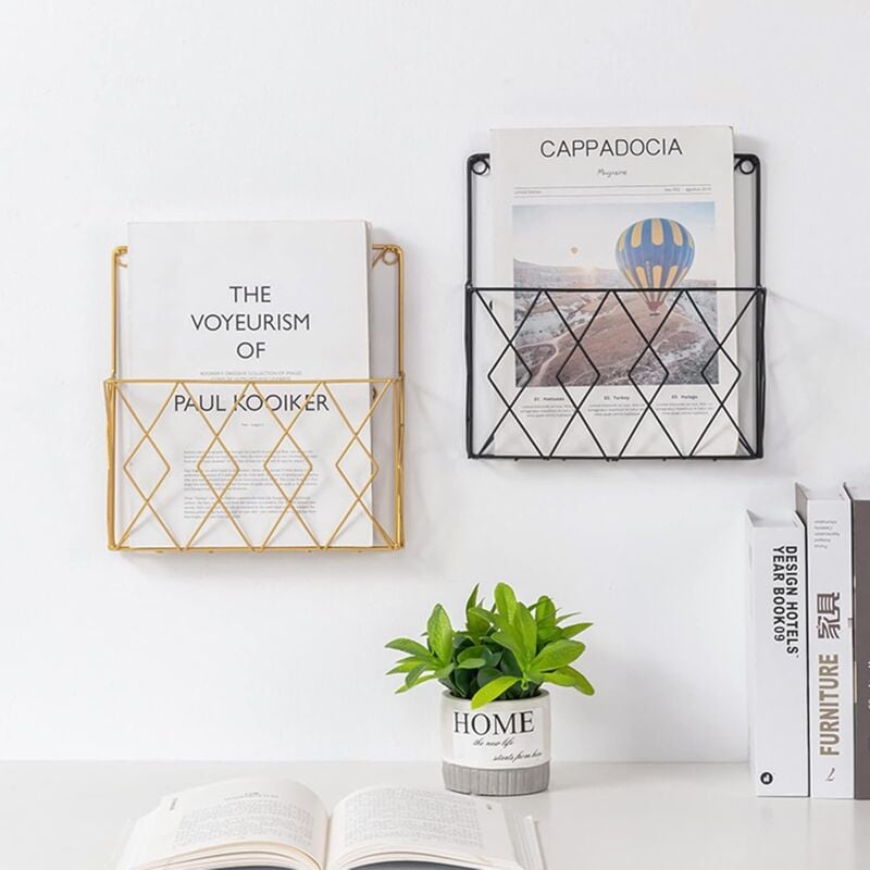 Metal Wall Mounted Newspaper Rack, Magazine Storage Organizer - Gold, Compatible with Standard Sizes V1237-ZY-203-2405