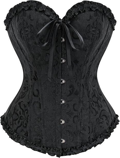 Corset Tops for Women, Bustier Shapewear Lingerie, Lace Waist Push Up Bodysuit black L V1237-ZY-203-2406