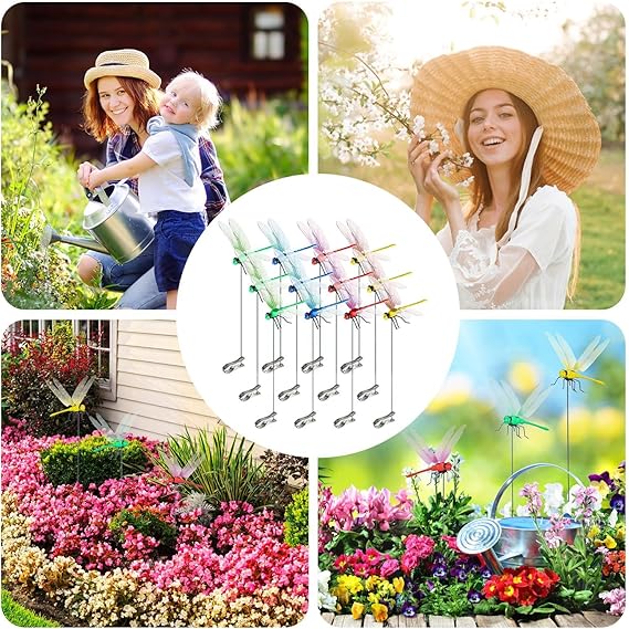 12pcs Artificial Dragonfly Clips for Outdoor Use 3D Dragonfly Decor Gardening, 3D Dragonfly Garden Decorative V1237-ZY-203-2423