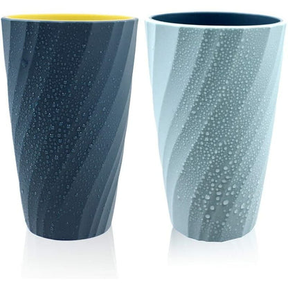 Bathroom Mugs, Unbreakable, Soft, Durable, Bathroom Cup, Toothbrush Holder (Light Blue & Dark Blue) V1237-ZY-203-2430
