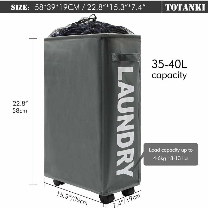 22"" Narrow Rolling Laundry Hamper with Handle and Wheels, Collapsible Laundry Hamper, Foldable Laundry V1237-ZY-203-2441
