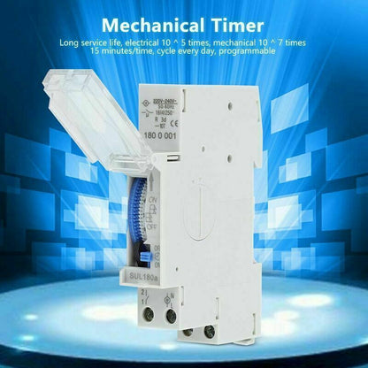 Programmable Timer, Mechanical Timer, 15 Minutes to 24 Hours Programmable Standard DIN Rail Mounted Timer V1237-ZY-203-2448
