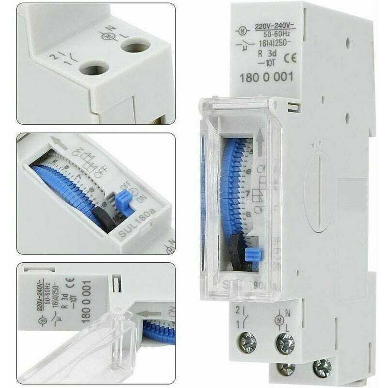 Programmable Timer, Mechanical Timer, 15 Minutes to 24 Hours Programmable Standard DIN Rail Mounted Timer V1237-ZY-203-2448